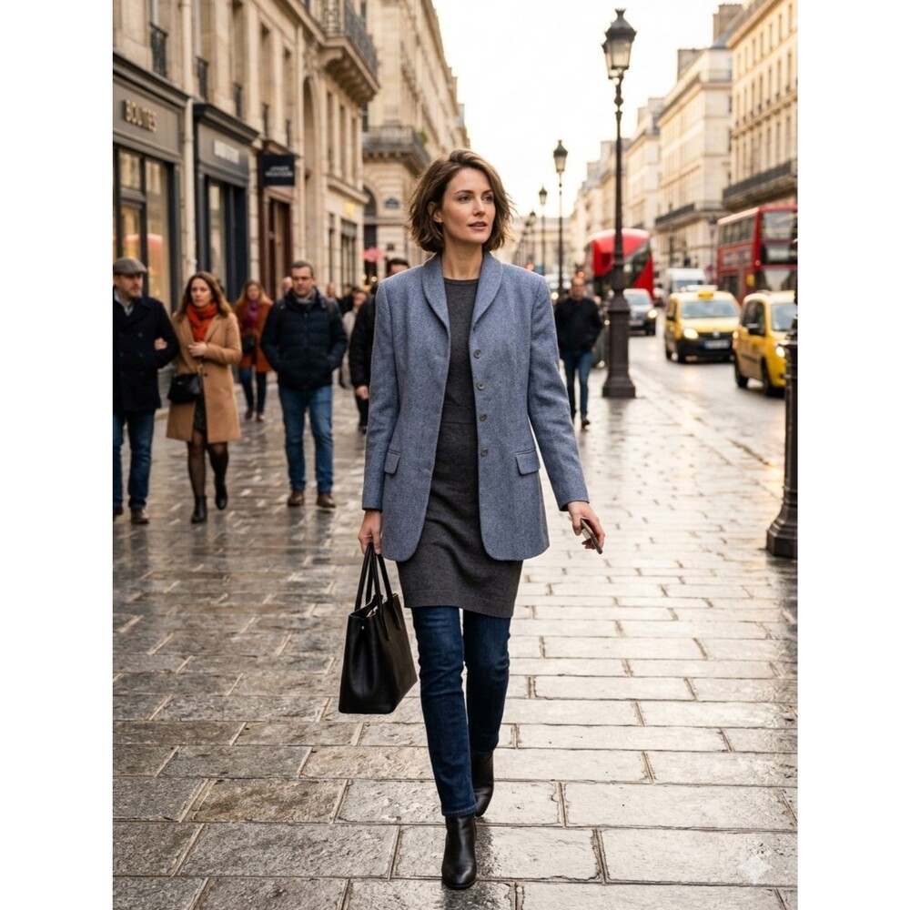 Jones New York Women's Blue Wool Herringbone Blazer 8